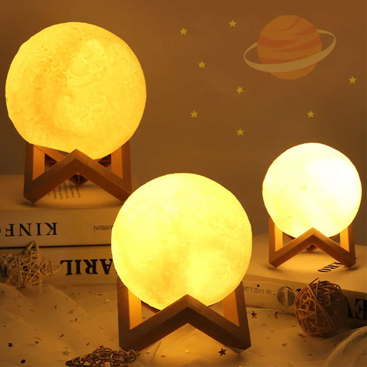 Lunar Glow 3D Print Night Lamp - Warm LED Moonlight for Bedroom Décor